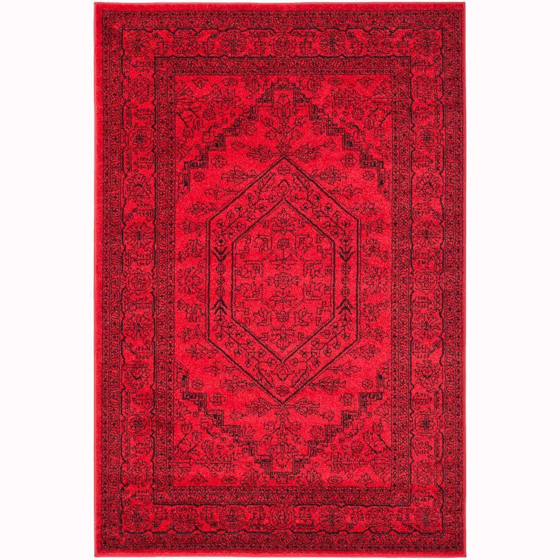 Red and Black Synthetic Hand-knotted Square Area Rug