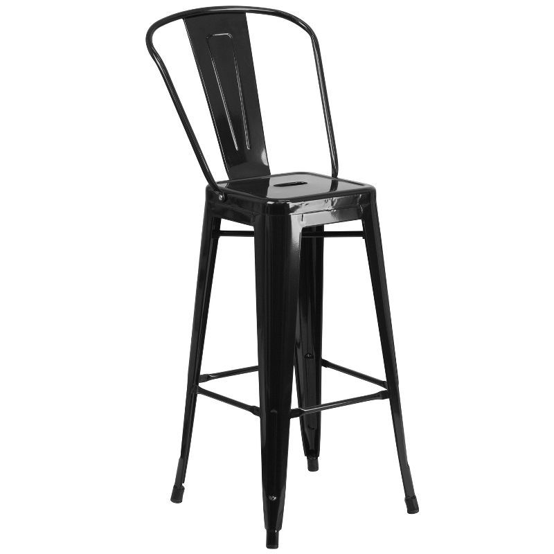 Black 30" Metal Bar Stool with Removable Back and Footrest