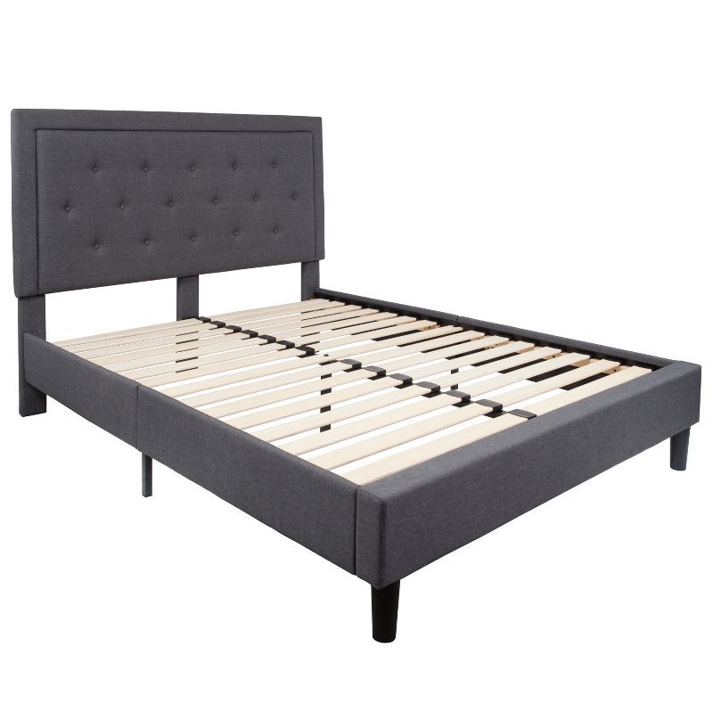 Modern Queen-Sized Upholstered Platform Bed with Tufted Headboard in Dark Gray