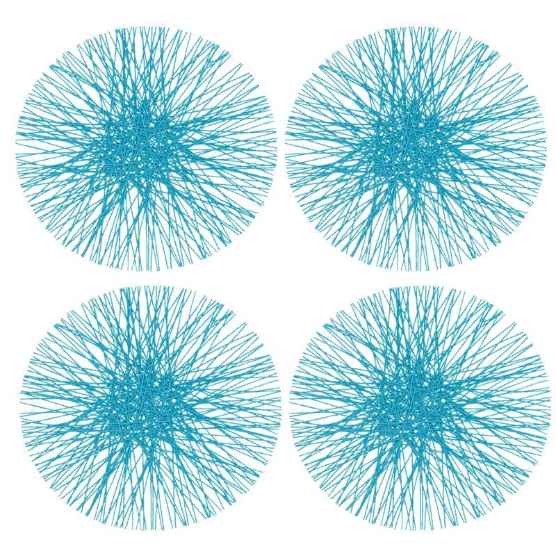 Turquoise Round Paper Placemats with Straw Design, Set of 4