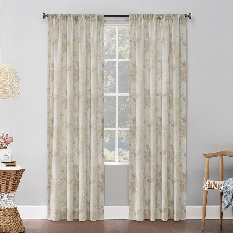 Blush Floral Linen Blend Light-Filtering Rod Pocket Drapes