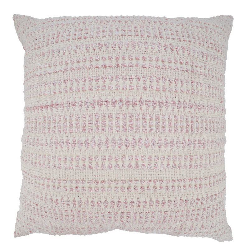 Pink Woven Line Square Throw Pillow with Down Filling