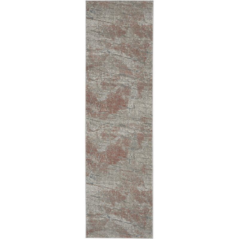 Rustic Textures Light Grey and Rust Hand-Knotted Runner Rug