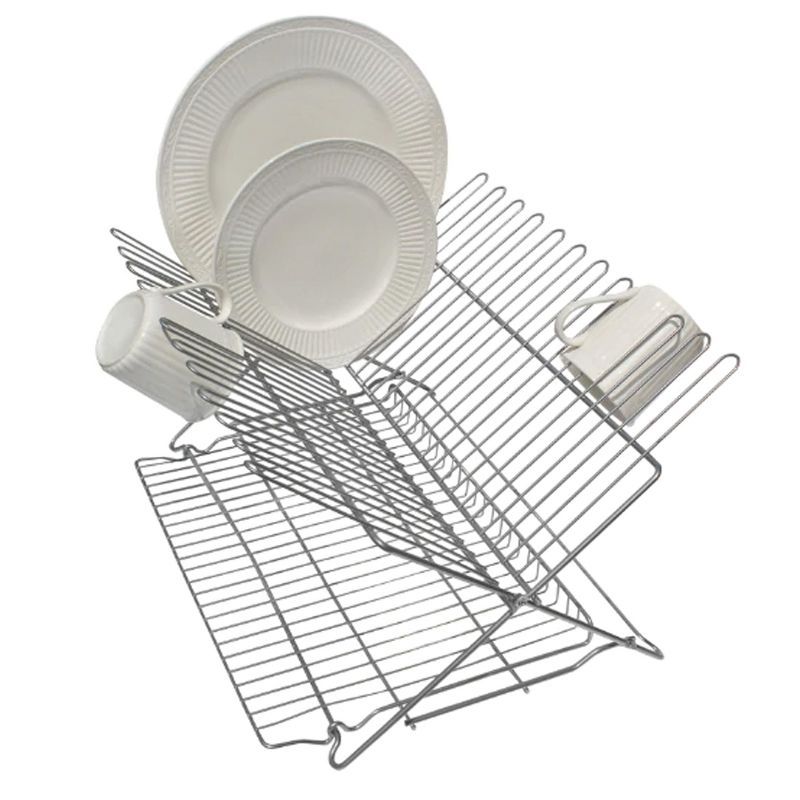 Extra-Large Silver Foldable Metal Dish Rack