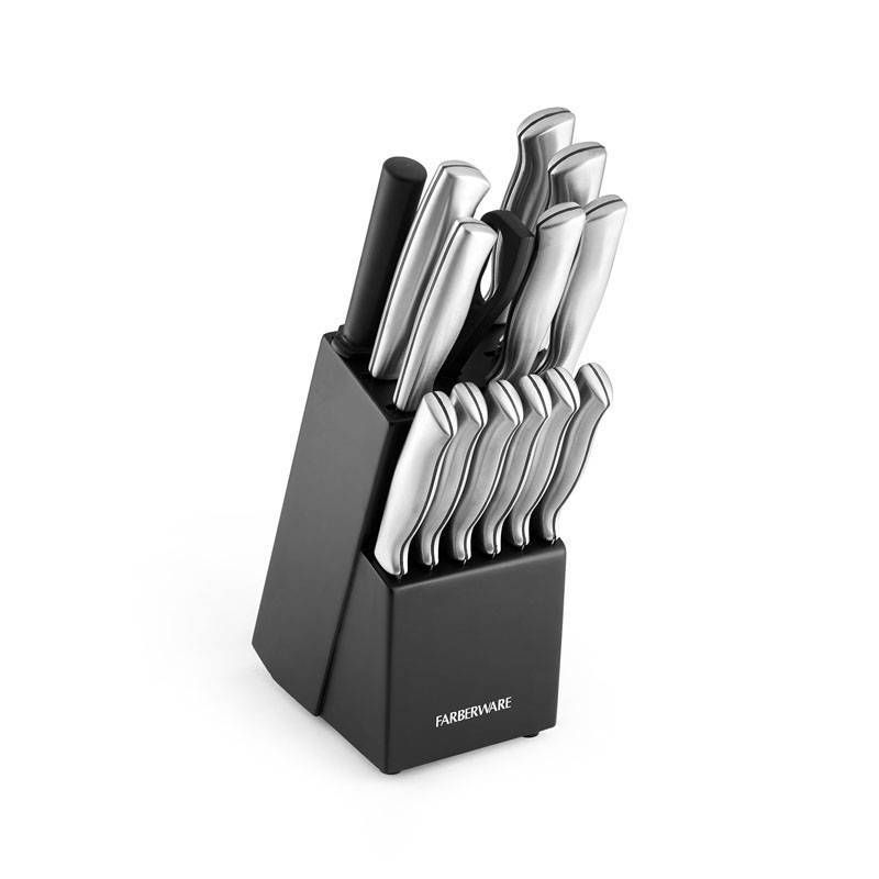 Farberware 15-Piece Stainless Steel Knife Block Set with Black Wood Block