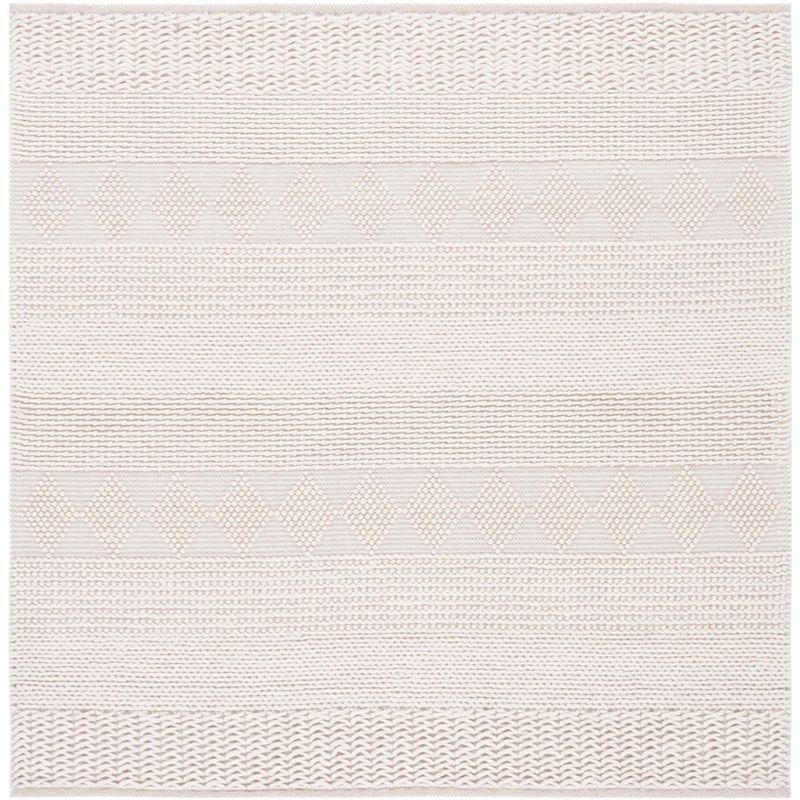 Sophisticated Ivory Square Wool Hand-Woven Natura Rug