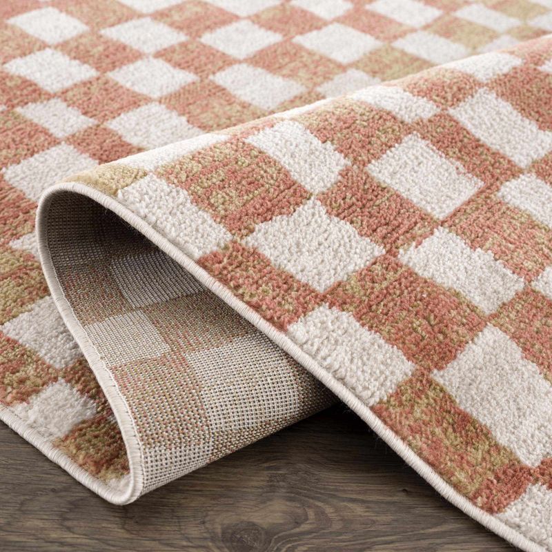 Cream and Beige Geometric Checkered Area Rug 5'3" x 7'