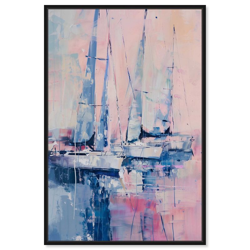 Pastel Sea Breeze Sailing Canvas Wall Art with Black Frame, 21" x 31"