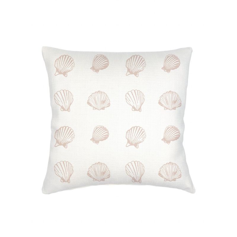 Beige Shell Printed Linen Throw Pillow 20x20