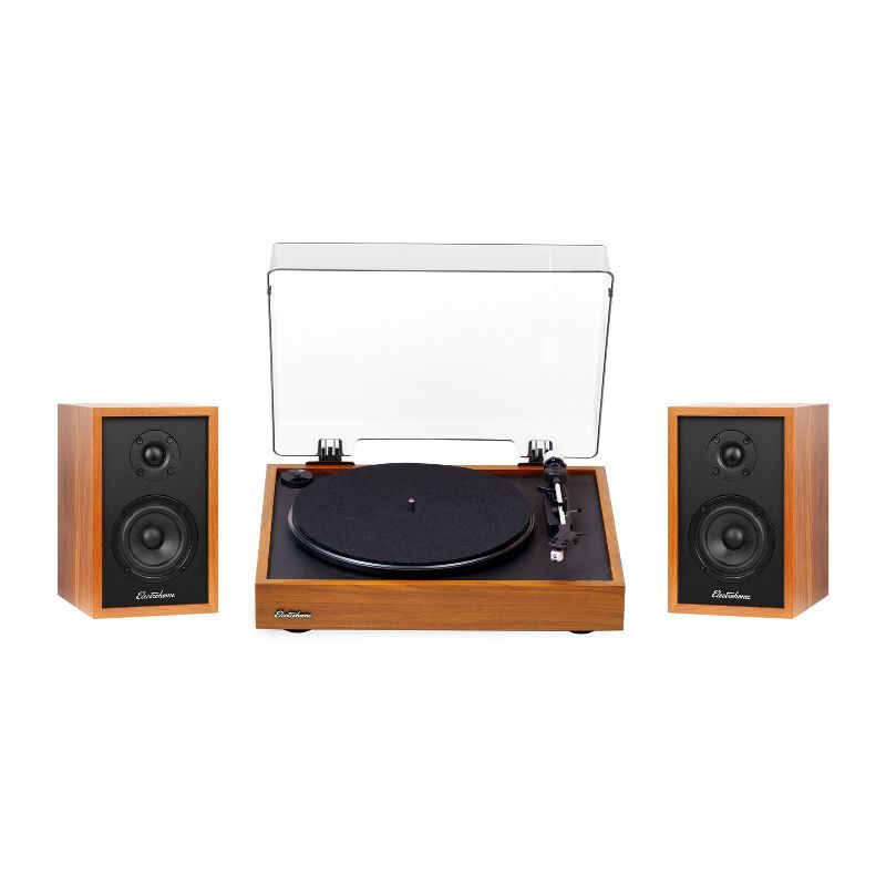 Teak Belt Drive Vinyl Record Player with Bluetooth Speakers