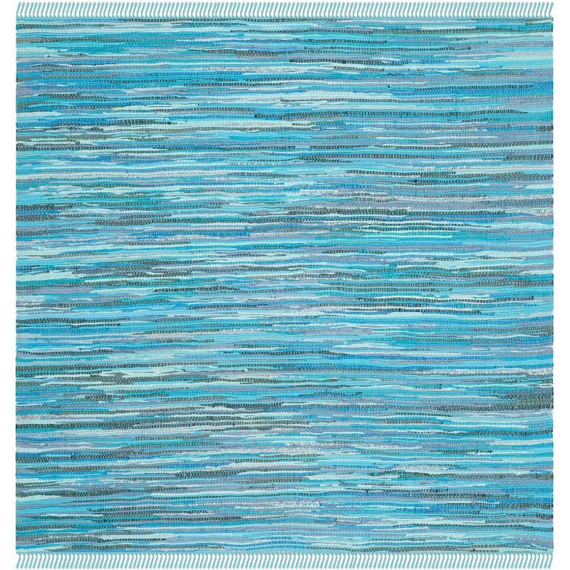 Handmade Blue and Multi Cotton Flat Woven Square Rug