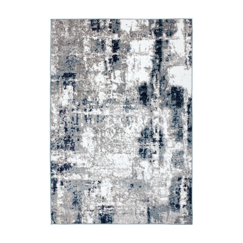 Reversible Blue Abstract Synthetic 5' x 7' Easy-Care Area Rug