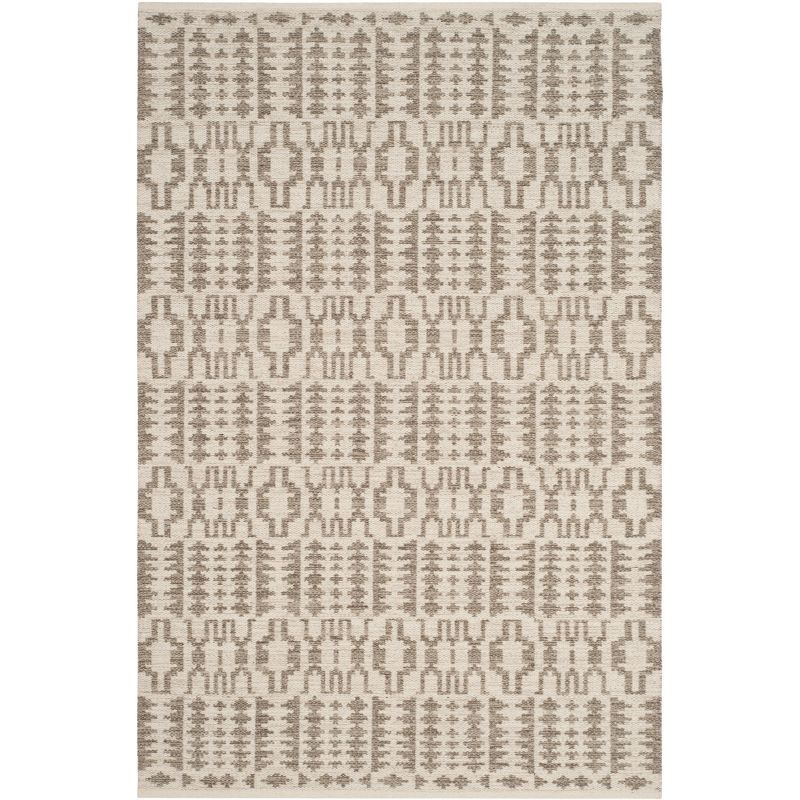 Nomadic Essence Hand-Woven Gray Geometric Wool Area Rug 4' x 6'