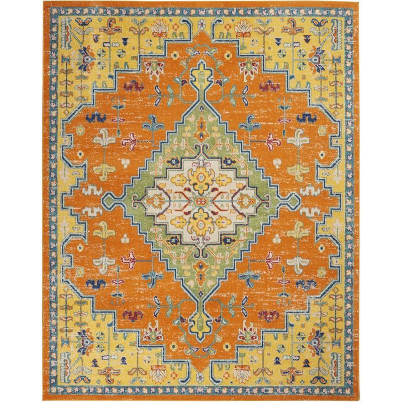 Bohemian Medallion 9' x 12' Orange Multicolor Easy-Care Area Rug