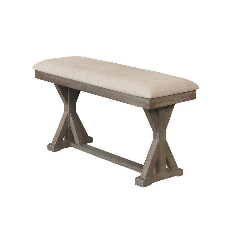 Beige Linen Upholstered Counter Height Dining Bench