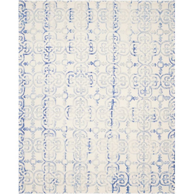 Ivory & Blue Hand-Tufted Wool Rectangular Rug 8' x 10'