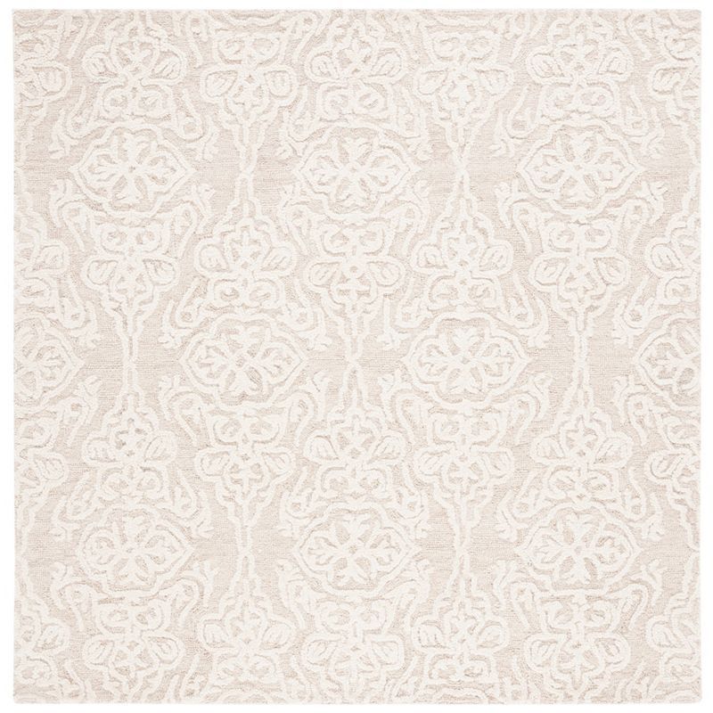 Ivory Floral Handmade Wool Square Area Rug