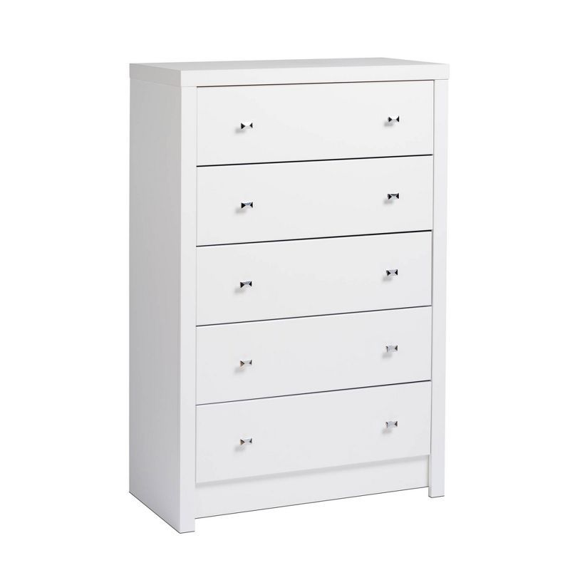 Eleganza White 5-Drawer Glam Chest with Diamond Cut Chrome Knobs