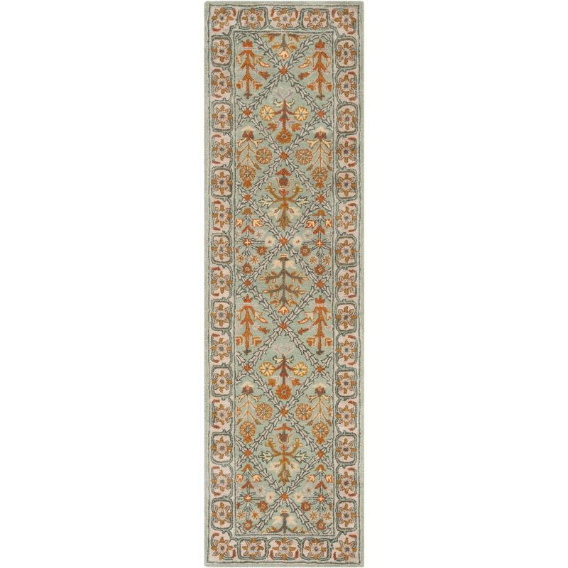 Cream and Blue Wool Hand-Tufted Runner Rug