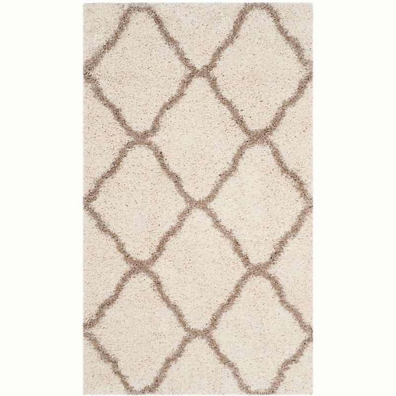 Hudson 3' x 5' Ivory/Beige Geometric Shag Synthetic Rug