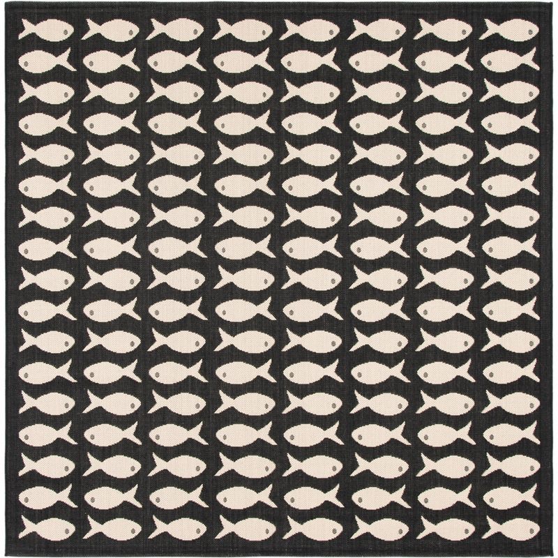 47" Black Synthetic Reversible Square Rug