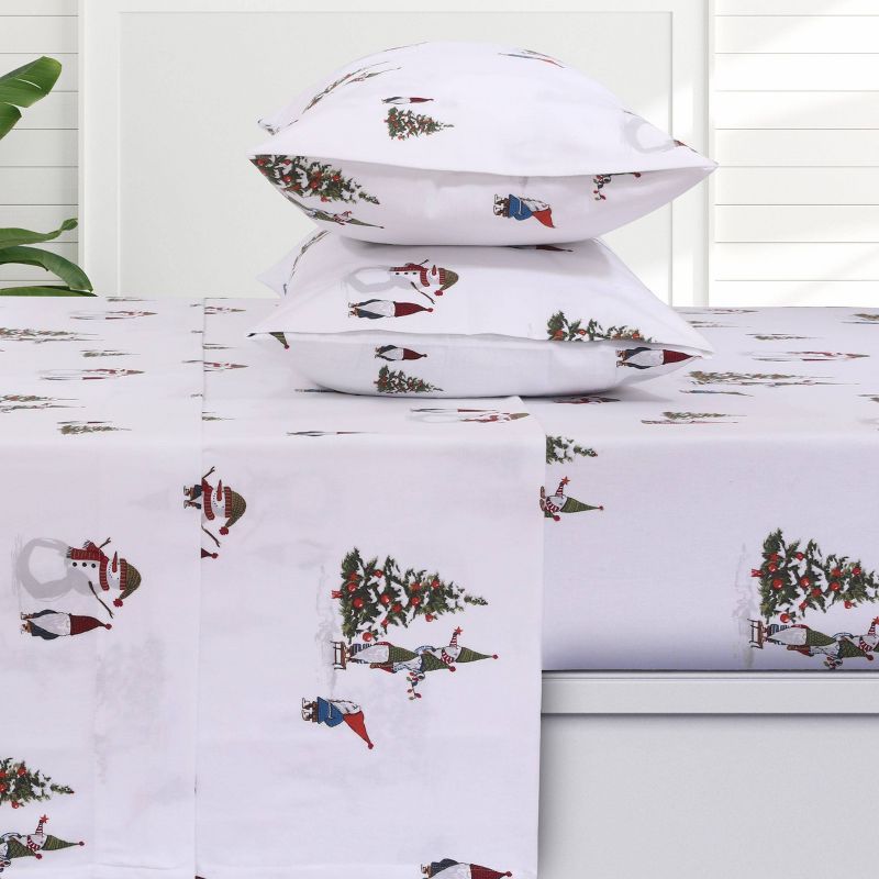 Queen White Cotton Flannel Deep Pocket Floral Sheet Set