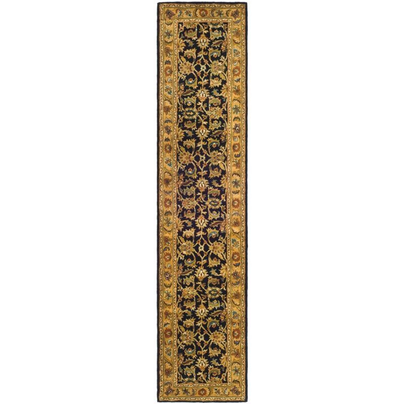 Elegant Black and Gold Hand-Tufted Wool Runner Rug