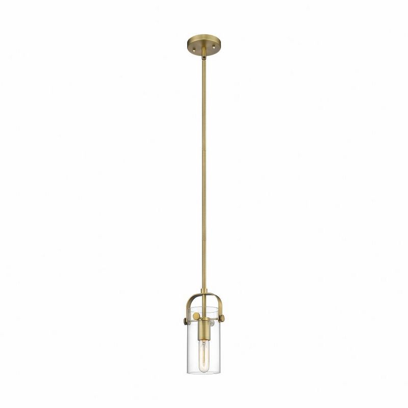 Brushed Brass and Clear Glass Cylinder Pendant Light