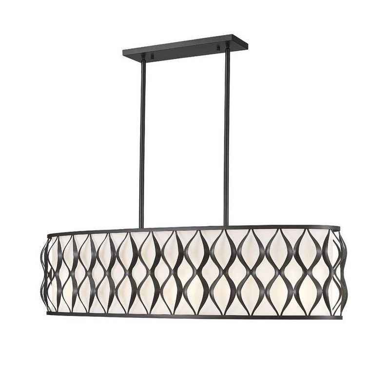 Matte Black 43" Steel Drum Chandelier with Fabric Shade