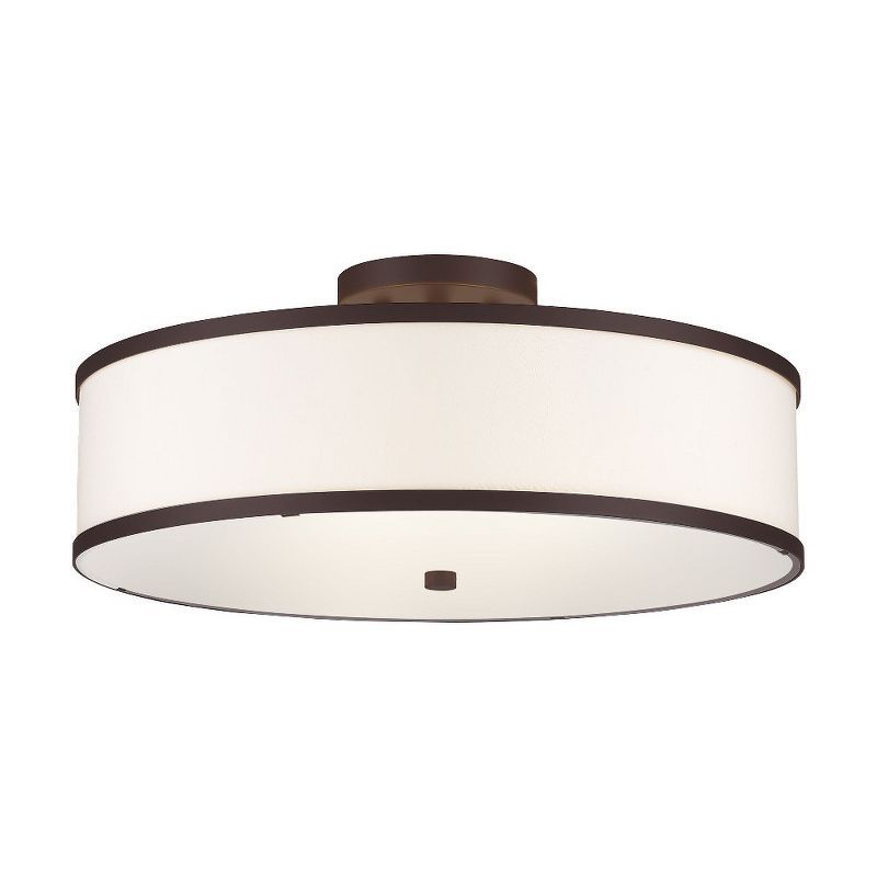 Bronze Contemporary 3-Light Semi-Flush Mount with Off-White Fabric Shade