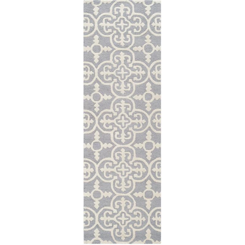 Silver and Ivory Hand-Tufted Wool Area Rug, 30" x 18"