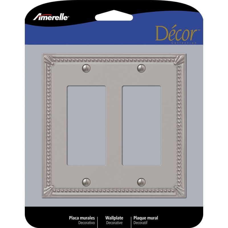 Amerelle Brushed Nickel 2-Gang Metal Decorator Wall Plate