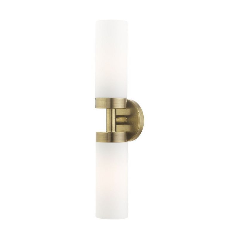 Aero Antique Brass 2-Light Vanity with Satin Opal White Glass