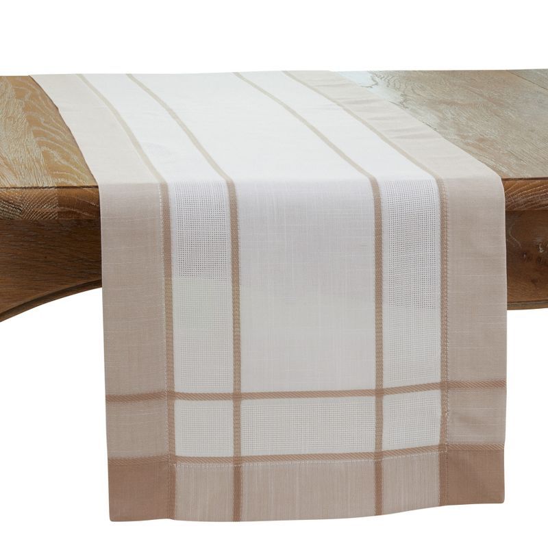 Beige and Tan Polyester Table Runner with Banded Border