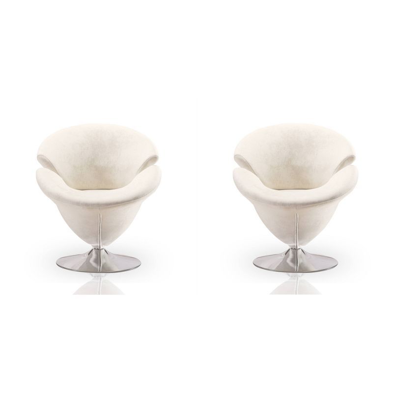 Set of 2 White Velvet Tulip Swivel Chairs with Polished Metal Base