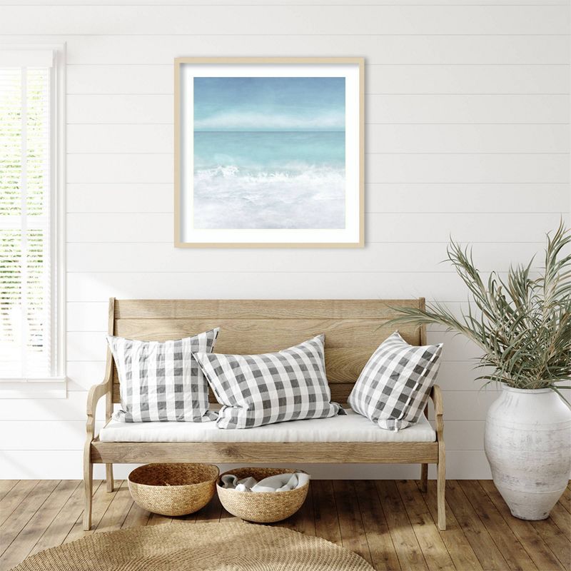 Tranquil Ocean Waves Beach II 33" x 33" Natural Wood Framed Print