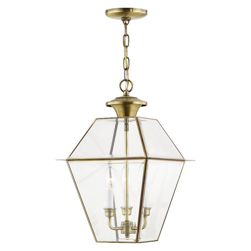 Antique Brass 3-Light Pendant with Clear Beveled Glass