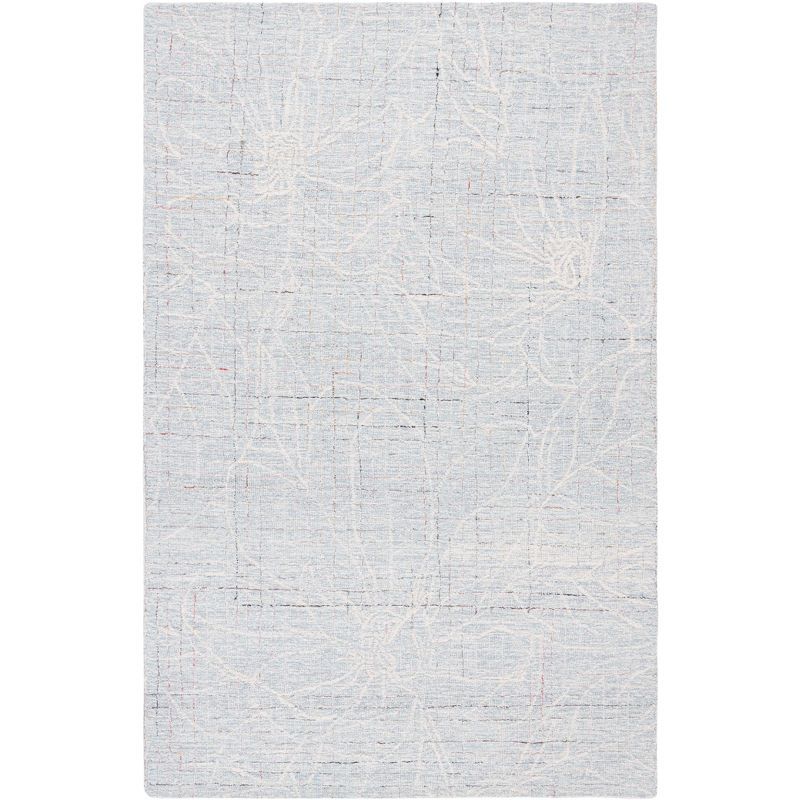 Blue and Ivory Floral Hand-Tufted Wool Area Rug, 3' x 5'