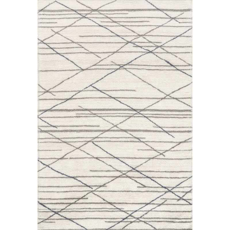 Ivory and Gray Stripe Wool 4' x 6' Washable Area Rug