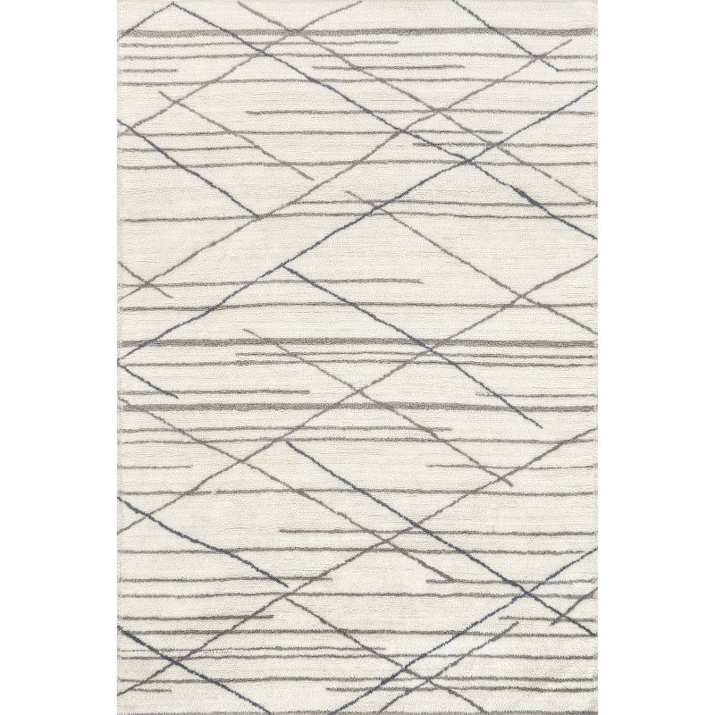 Ivory Stripe Tufted Wool 5' x 8' Washable Area Rug