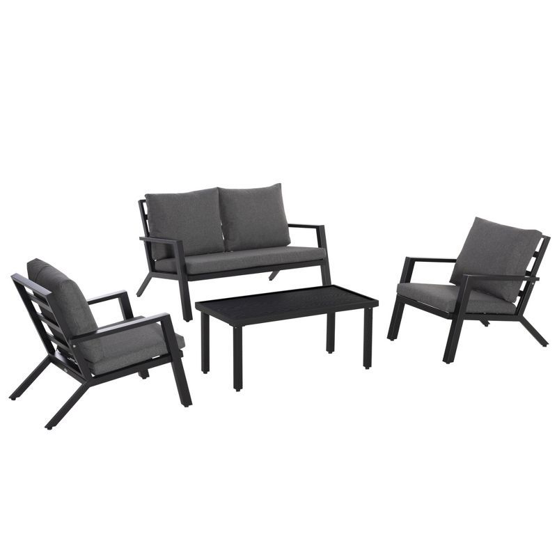 Rustic 4-Piece Outdoor Lounge Set with Cushioned Loveseat and Chairs