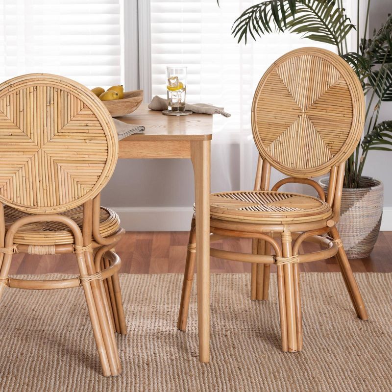 Low Brown Rattan Cane Boho Dining Side Chair