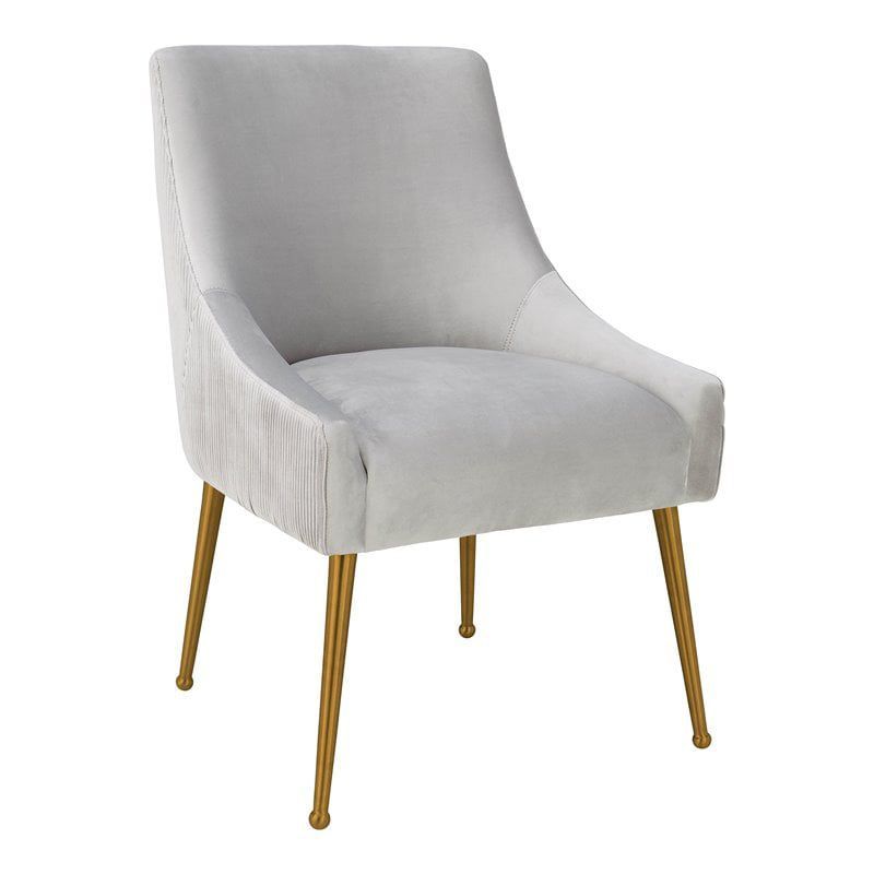 Elegant Light Grey Velvet Dining Chair with Gold Accents