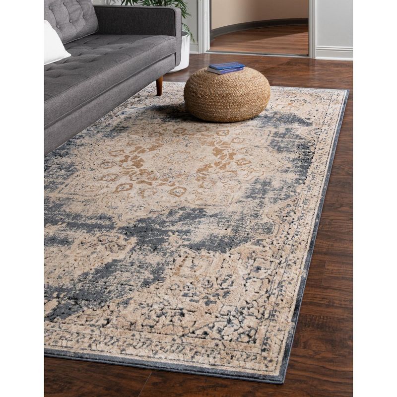 Roosevelt Dark Blue and Beige Synthetic Rectangular 9' x 12' Area Rug