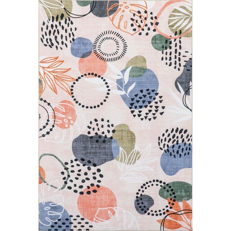 Multicolor Abstract Synthetic 4' x 6' Washable Area Rug