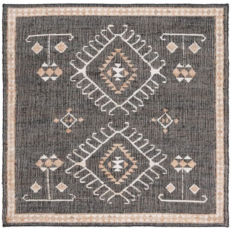 Bohemian Nomad Black and Ivory Handwoven Cotton Square Rug