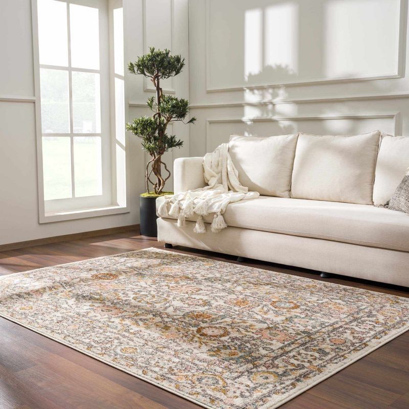 Grayson Washable Gray Synthetic 5'2" x 7' Stain-Resistant Rug