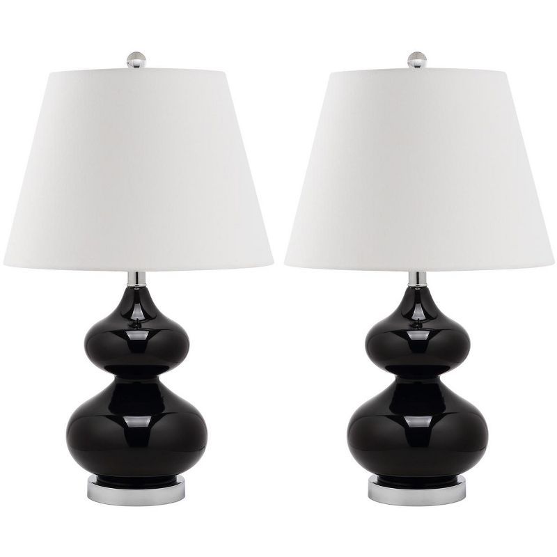 Eva 24" Black Glass Table Lamp Set with Cotton Shade