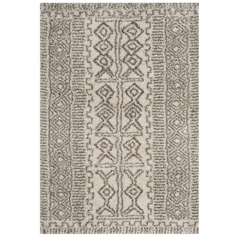 Ivory and Gray High Pile Shag Rectangle Rug