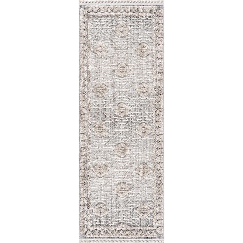 Agoo Charcoal and Cream High-Low Pile Runner Rug